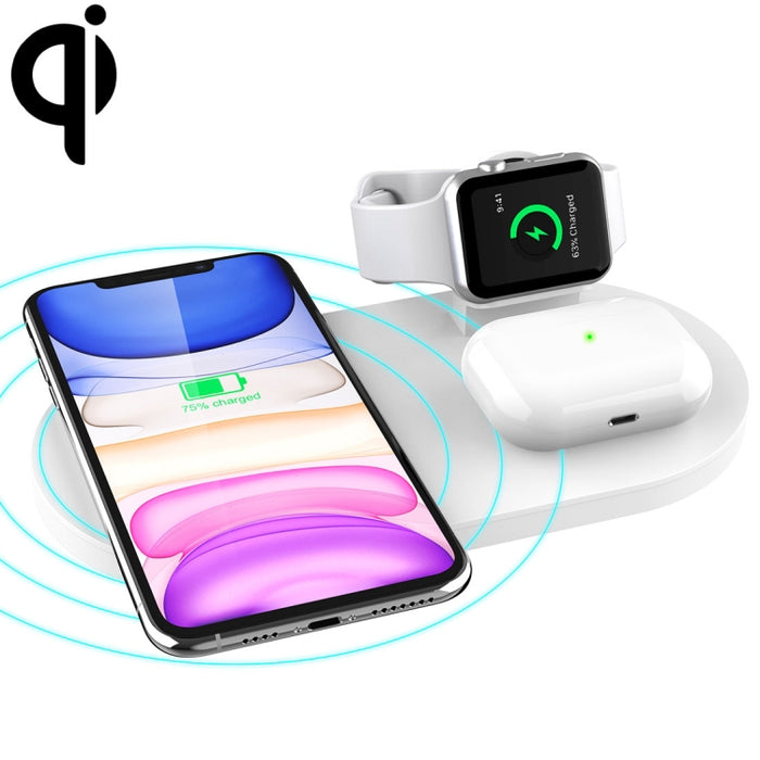 A04 Cargador inalámbrico estándar Qi multifunción 3 en 1 para teléfonos móviles, iWatch y AirPods