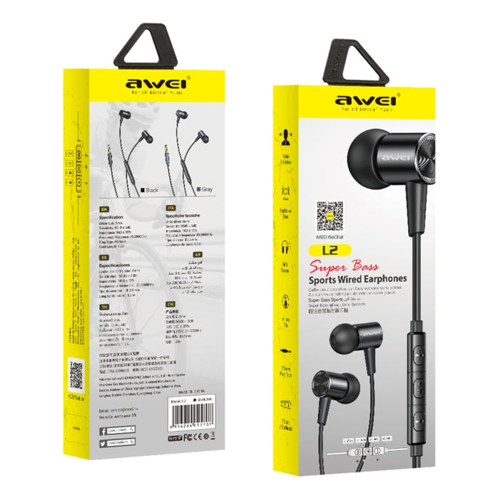 Awei L2 Auricular estéreo con cable y enchufe de 3,5 mm con micrófono