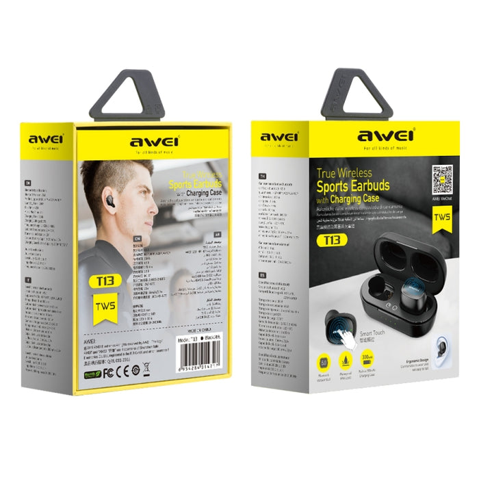 awei T13 TWS Bluetooth V5.0 Ture Auriculares deportivos inalámbricos con estuche de carga