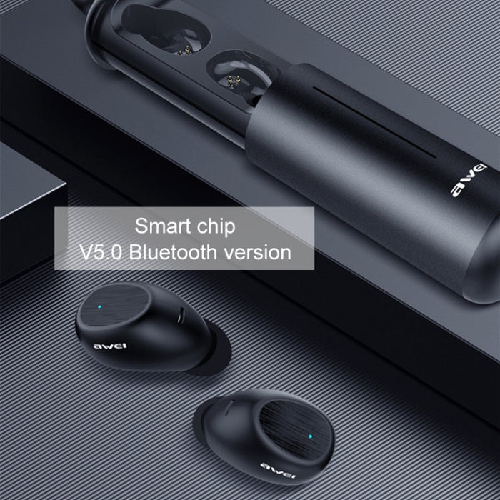 Awei T55 TWS Bluetooth V5.0 Ture Auriculares deportivos inalámbricos con estuche de carga portátil