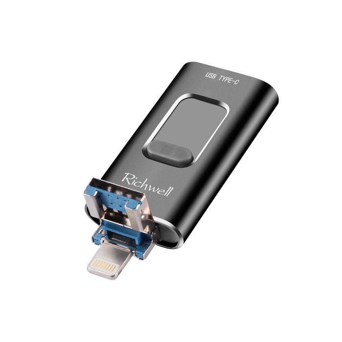 Richwell 3 en 1 32G Type-C + 8 Pin + USB 3.0 Disco flash push-pull de metal con función OTG