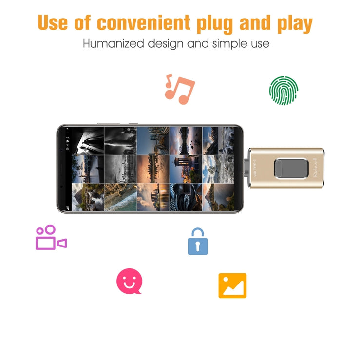 Richwell 3 en 1 32G Type-C + 8 Pin + USB 3.0 Disco flash push-pull de metal con función OTG