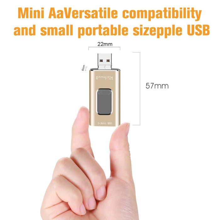 Richwell 3 en 1 128G Type-C + 8 Pin + USB 3.0 Disco flash push-pull de metal con función OTG