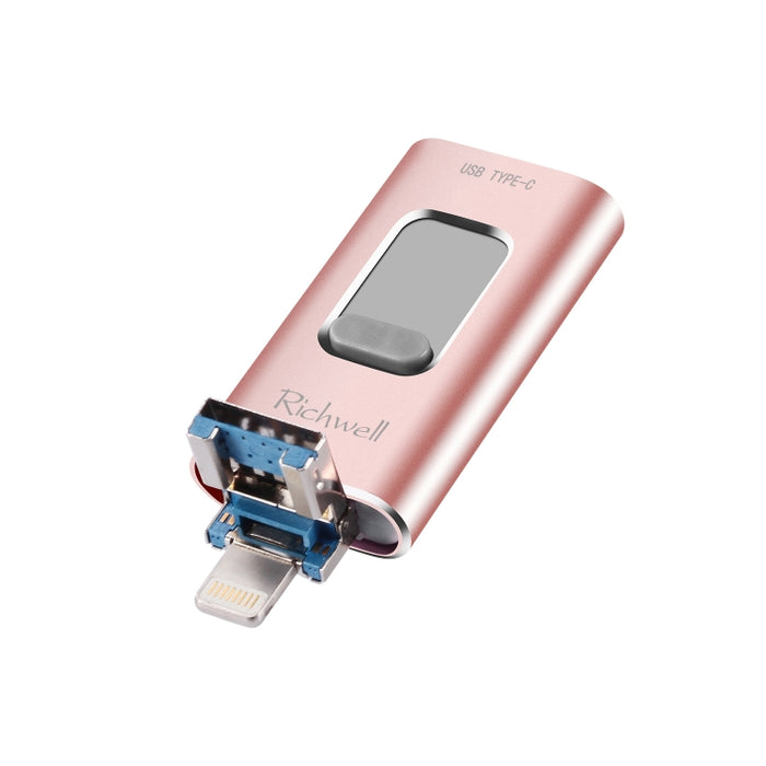 Richwell 3 en 1 128G Type-C + 8 Pin + USB 3.0 Disco flash push-pull de metal con función OTG