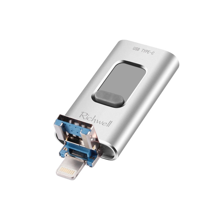 Richwell 3 en 1 128G Type-C + 8 Pin + USB 3.0 Disco flash push-pull de metal con función OTG