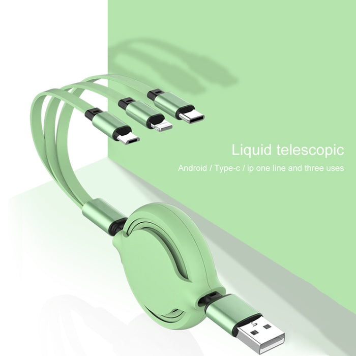 Silicona líquida 3.5A 3 en 1 USB a USB-C / Type-C + 8Pin + Cable de carga de sincronización de datos retráctil micro USB