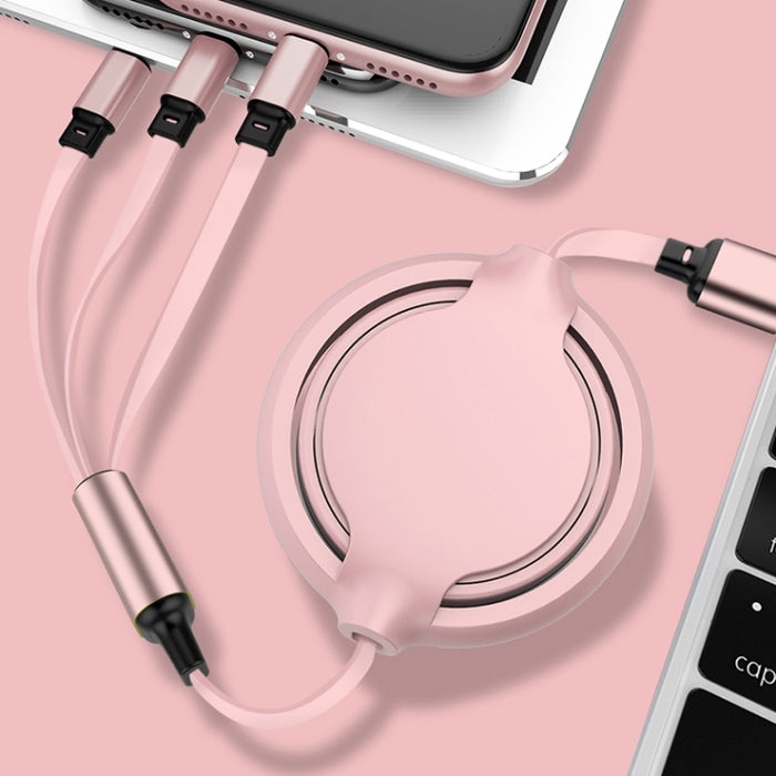 Silicona líquida 3.5A 3 en 1 USB a USB-C / Type-C + 8Pin + Cable de carga de sincronización de datos retráctil micro USB