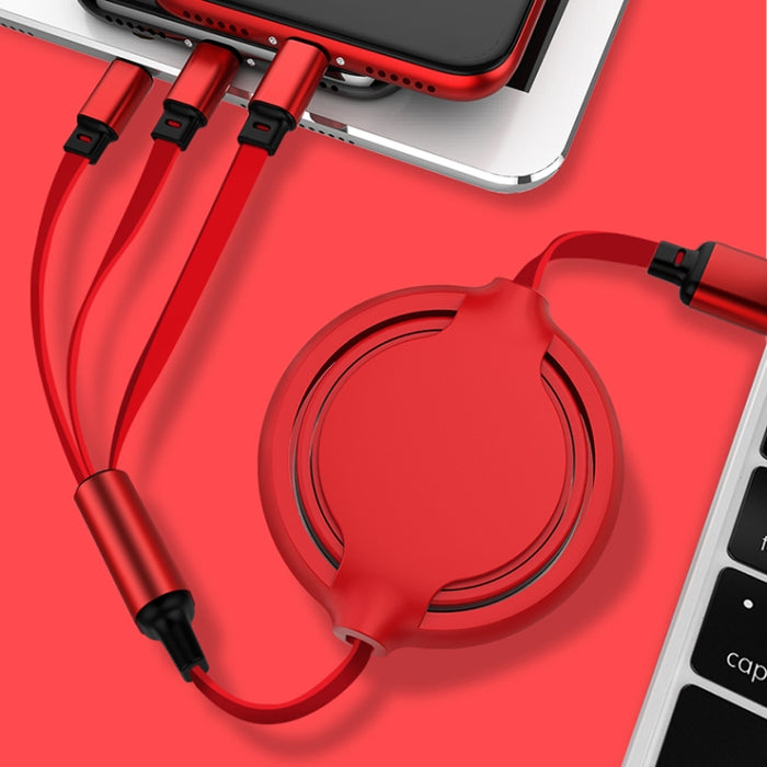 Silicona líquida 3.5A 3 en 1 USB a USB-C / Type-C + 8Pin + Cable de carga de sincronización de datos retráctil micro USB