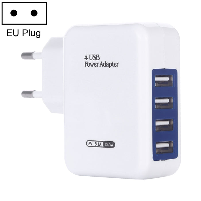 HT-CD03 15.5W 5V 3.1A Cargador de viaje con cargador de pared USB de 4 puertos, enchufe de la UE