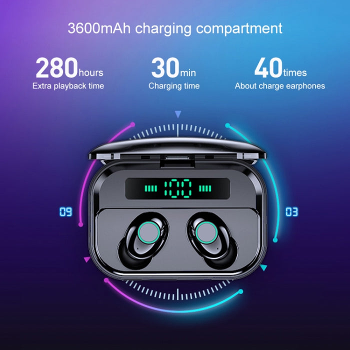 Auriculares Bluetooth estéreo inalámbricos binaurales M7 TWS V5.0 con estuche de carga y pantalla digital