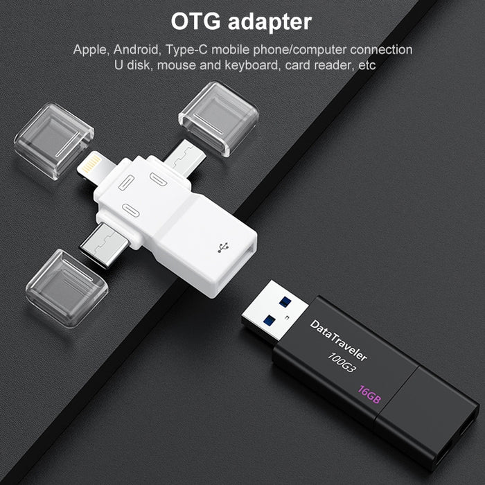 Adaptador USB 2.0 a 8 pines + USB-C / Type-C + Micro USB OTG