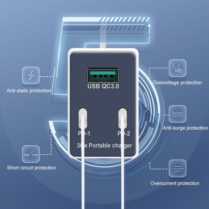 WLX-X3 36W 90 grados Cargador USB multifunción portátil con clavija plegable, enchufe de EE. UU.
