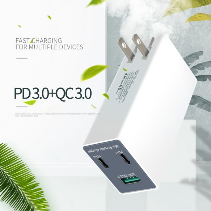 WLX-X3 36W 90 grados Cargador USB multifunción portátil con clavija plegable, enchufe de EE. UU.