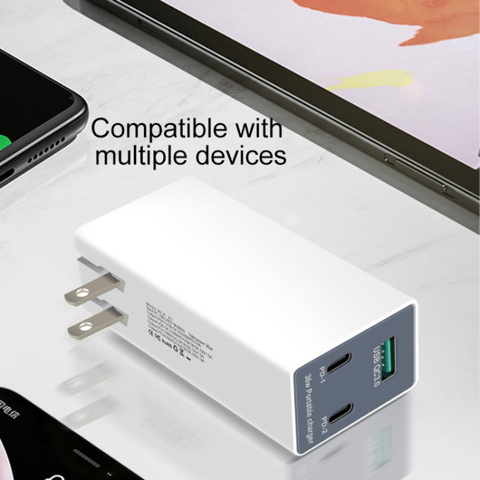 WLX-X3 36W 90 grados Cargador USB multifunción portátil con clavija plegable, enchufe de EE. UU.