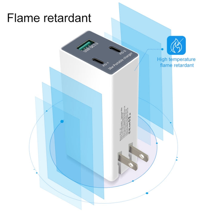 WLX-X3 36W 90 grados Cargador USB multifunción portátil con clavija plegable, enchufe de EE. UU.