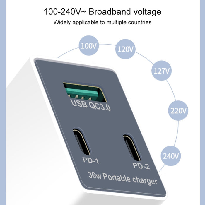 WLX-X3 36W 90 grados Cargador USB multifunción portátil con clavija plegable, enchufe de EE. UU.