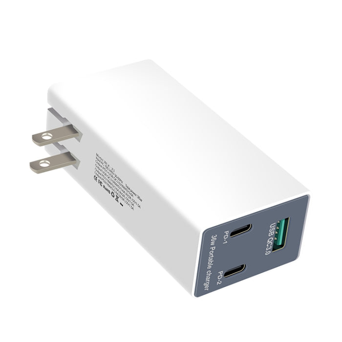 WLX-X3 36W 90 grados Cargador USB multifunción portátil con clavija plegable, enchufe de EE. UU.