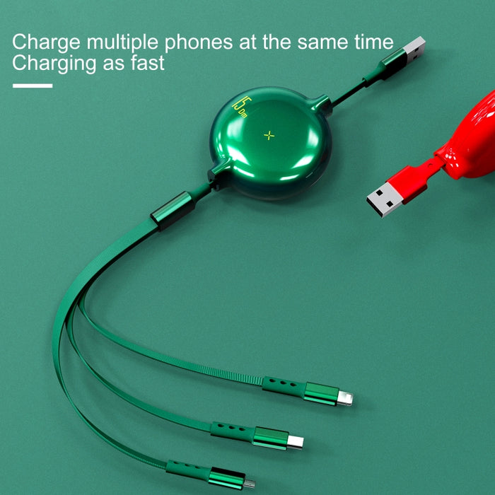 WK WDC-124 3A 3 en 1 Cable de datos de carga telescópico de 8 pines + Tipo-C / USB-C + Micro USB Serie Bona, Longitud: 1,5 m