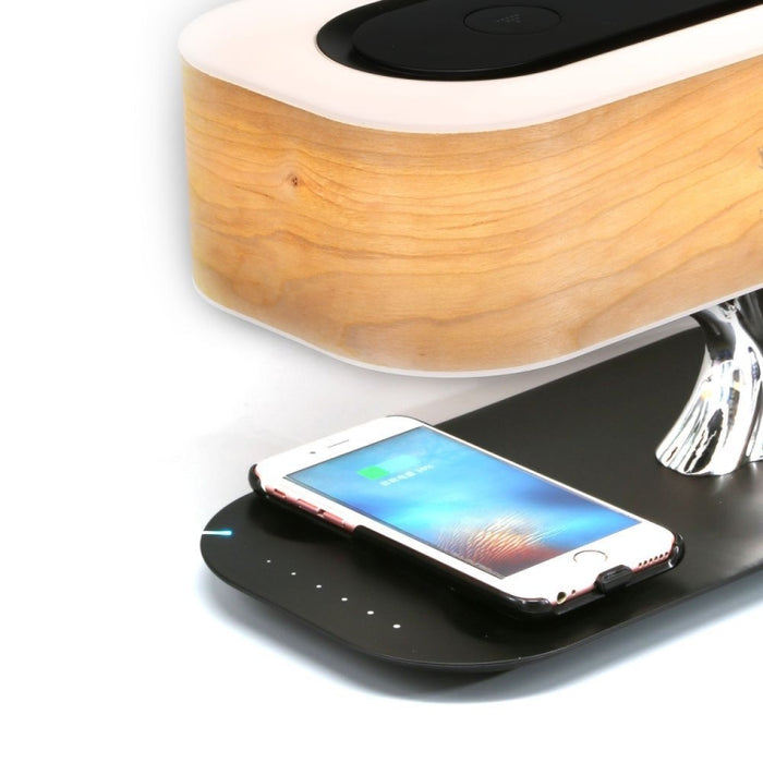 Cargador inalámbrico del teléfono de la lámpara de escritorio del altavoz de Bluetooth de la luz del árbol, enchufe de los E.E.U.U.