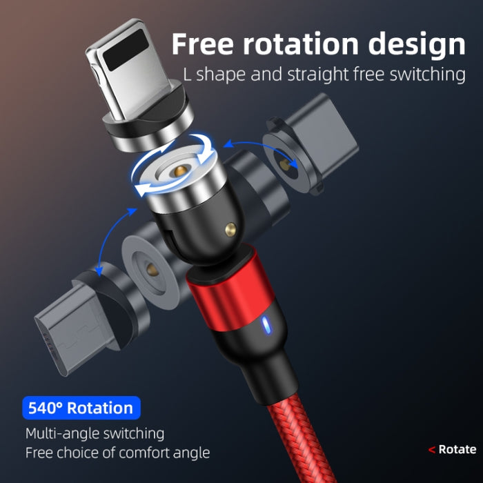 Cable de carga magnético giratorio trenzado de nailon, salida USB de 2m y 2A a 8 pines