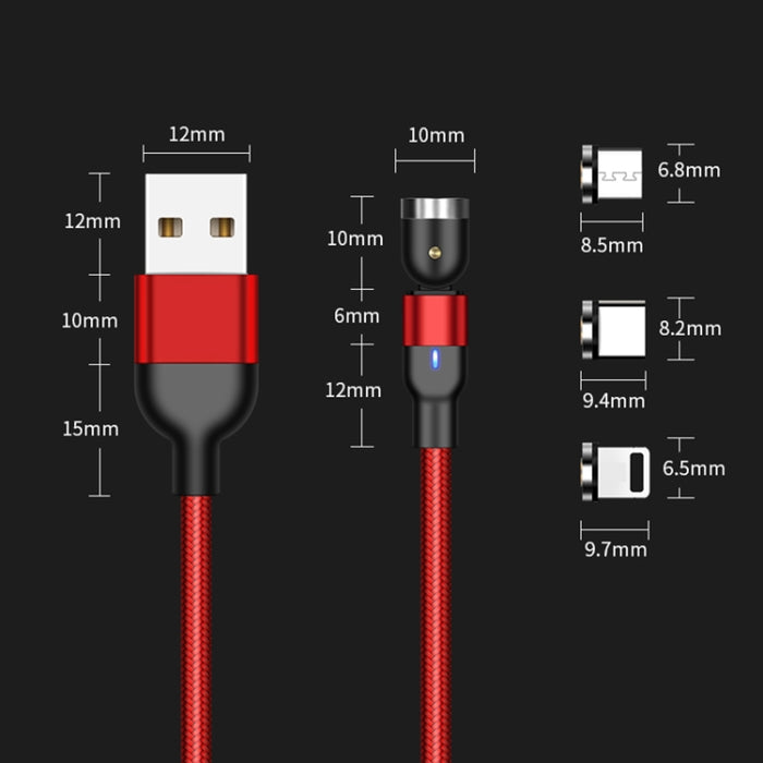 Cable de carga magnético giratorio trenzado de nailon, salida USB de 2m y 2A a 8 pines