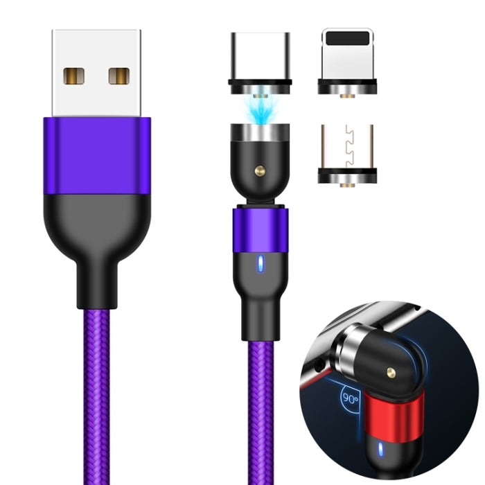 2m 2A Salida 3 en 1 USB a 8 pines + USB-C / Type-C + Micro USB Cable de carga magnético giratorio trenzado de nailon