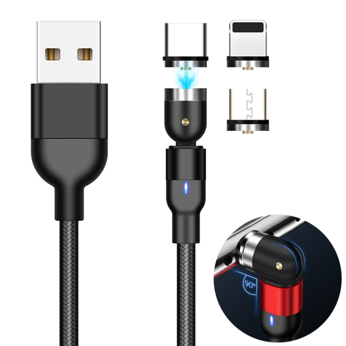 1m 2A Salida 3 en 1 USB a 8 pines + USB-C / Type-C + Micro USB Cable de carga magnético giratorio trenzado de nailon
