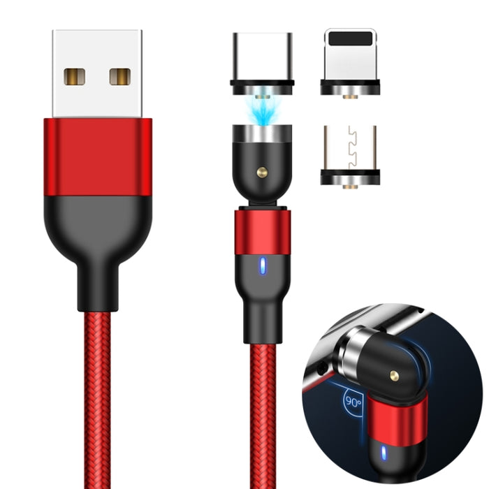 1m 2A Salida 3 en 1 USB a 8 pines + USB-C / Type-C + Micro USB Cable de carga magnético giratorio trenzado de nailon