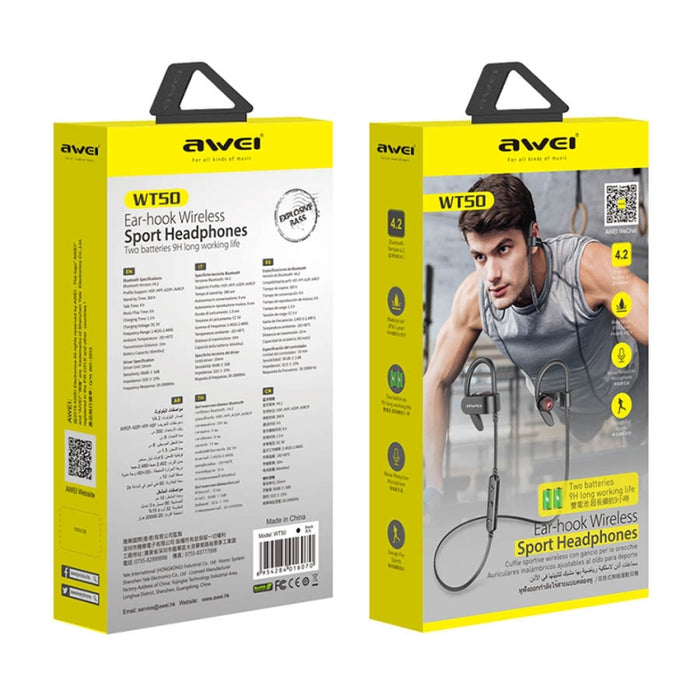 Awei WT50 IPX4 Auricular inalámbrico Bluetooth impermeable montado en la oreja con micrófono