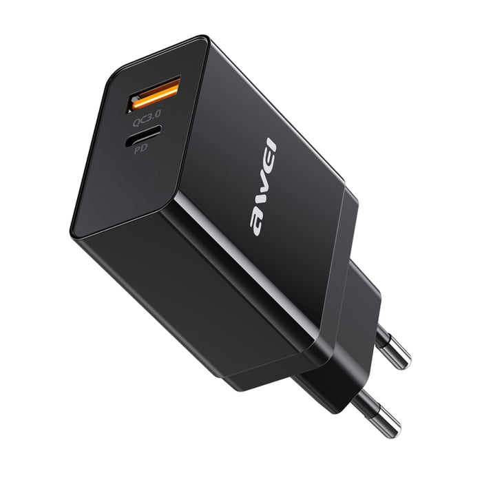 awei C-980 18W PD USB-C / Type-C + QC 3.0 Interfaz USB Cargador de viaje de carga rápida, enchufe de la UE