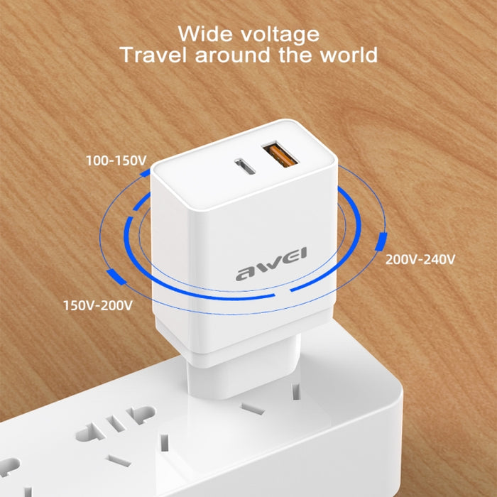 awei C-980 18W PD USB-C / Type-C + QC 3.0 Interfaz USB Cargador de viaje de carga rápida, enchufe de la UE