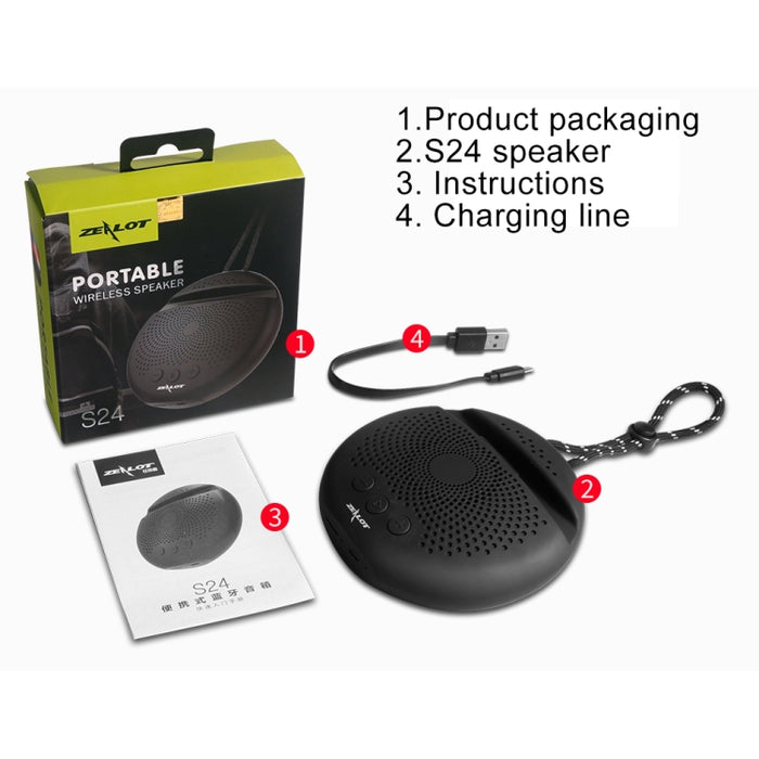 ZEALOT S24 Altavoz Bluetooth estéreo portátil con cordón y soporte para ranura para tarjeta móvil, admite llamadas manos libres y tarjeta TF