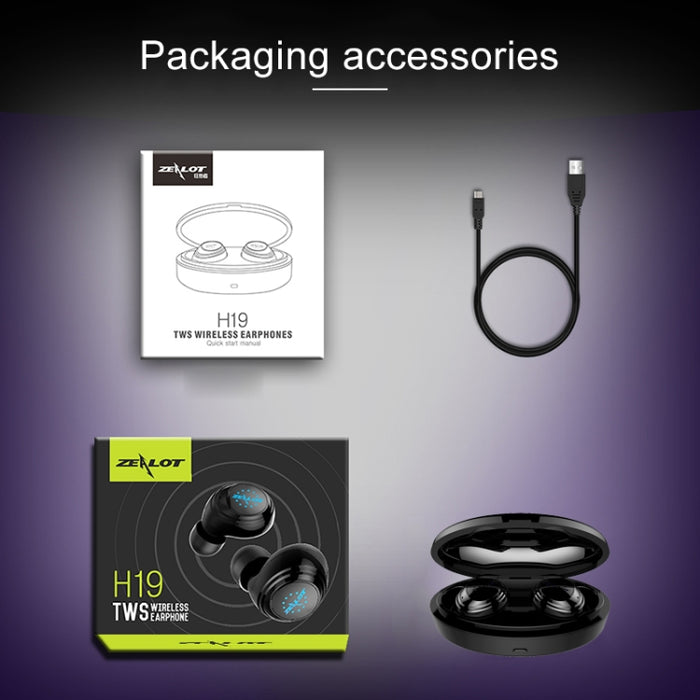 ZEALOT H19 TWS Bluetooth 5.0 Auricular Bluetooth inalámbrico táctil con caja de carga magnética, compatible con llamadas HD y conexión automática Bluetooth