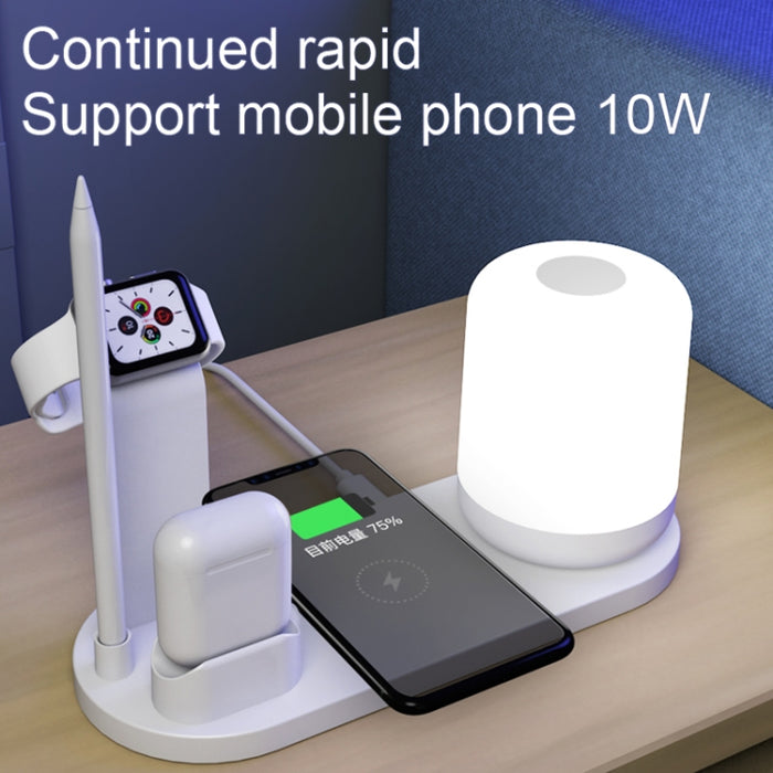 WS6 10W 2 puertos USB + Lámpara de escritorio multifunción con puerto USB-C / Type-C + Cargador de carga inalámbrico Qi