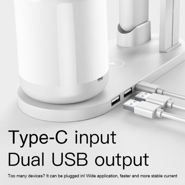 WS6 10W 2 puertos USB + Lámpara de escritorio multifunción con puerto USB-C / Type-C + Cargador de carga inalámbrico Qi