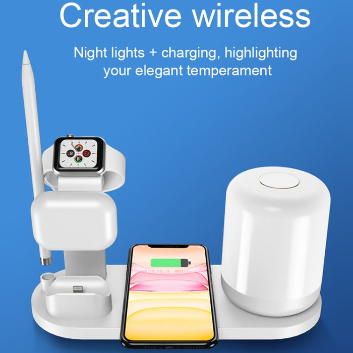WS6 10W 2 puertos USB + Lámpara de escritorio multifunción con puerto USB-C / Type-C + Cargador de carga inalámbrico Qi