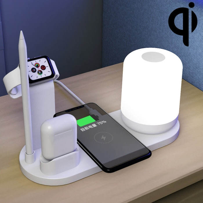WS6 10W 2 puertos USB + Lámpara de escritorio multifunción con puerto USB-C / Type-C + Cargador de carga inalámbrico Qi