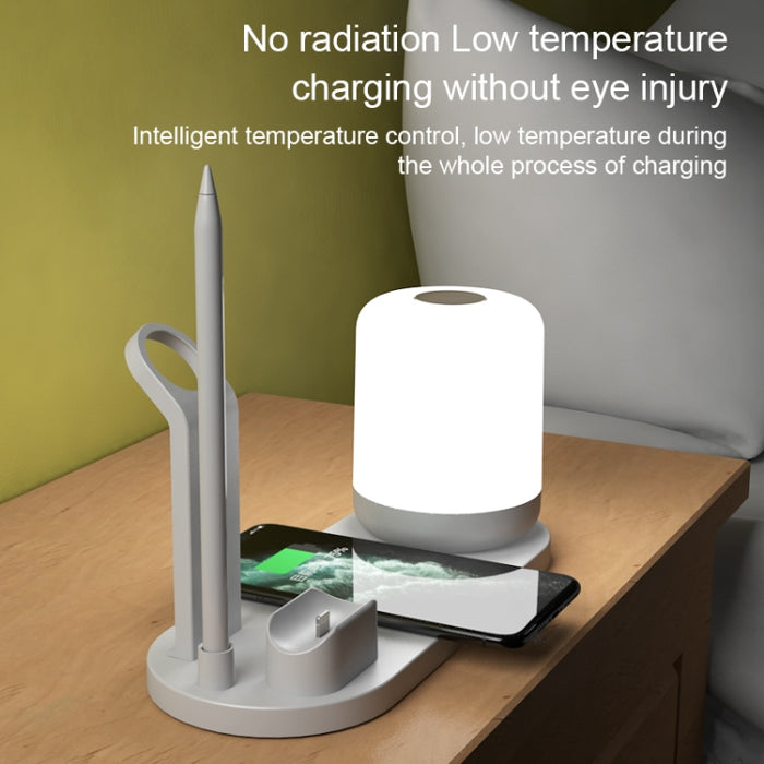 WS6 10W 2 puertos USB + Lámpara de escritorio multifunción con puerto USB-C / Type-C + Cargador de carga inalámbrico Qi