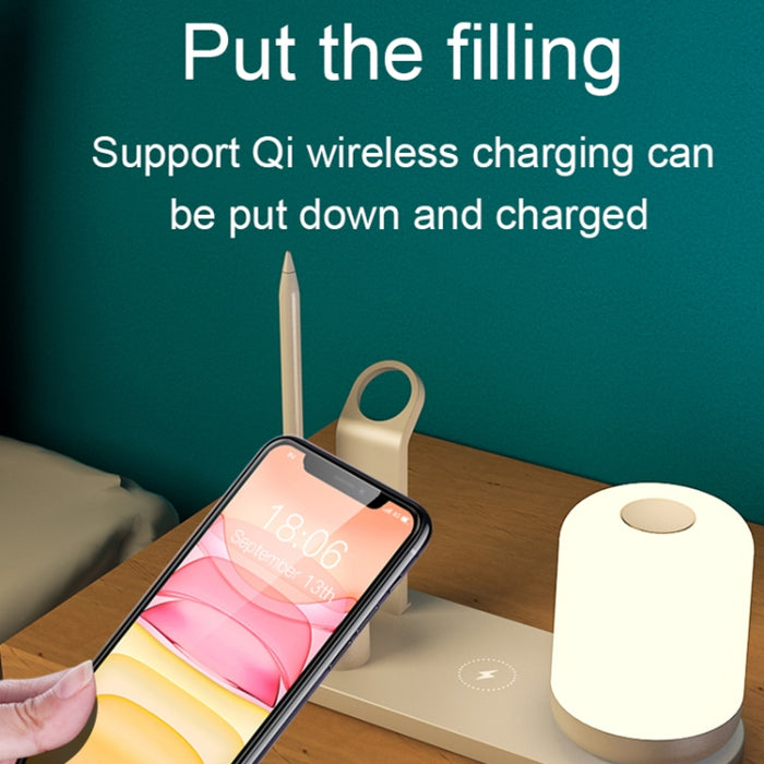 WS6 10W 2 puertos USB + Lámpara de escritorio multifunción con puerto USB-C / Type-C + Cargador de carga inalámbrico Qi
