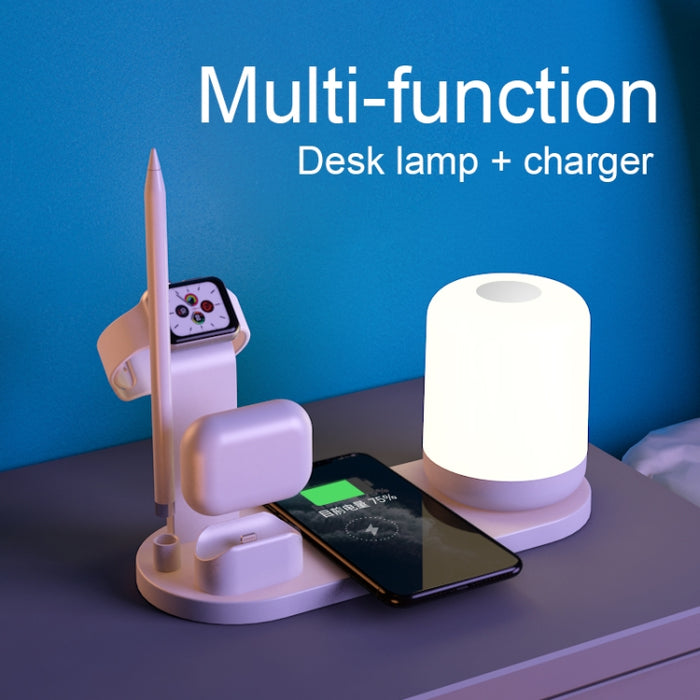 WS6 10W 2 puertos USB + Lámpara de escritorio multifunción con puerto USB-C / Type-C + Cargador de carga inalámbrico Qi