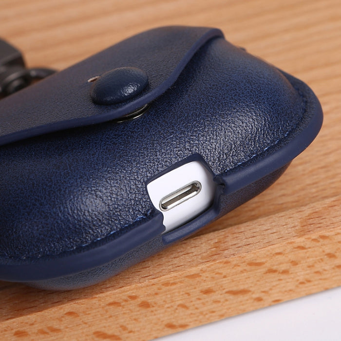 Para AirPods Pro Litchi Texture PU Funda protectora para auriculares de cuero con gancho