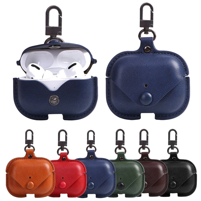 Para AirPods Pro Litchi Texture PU Funda protectora para auriculares de cuero con gancho