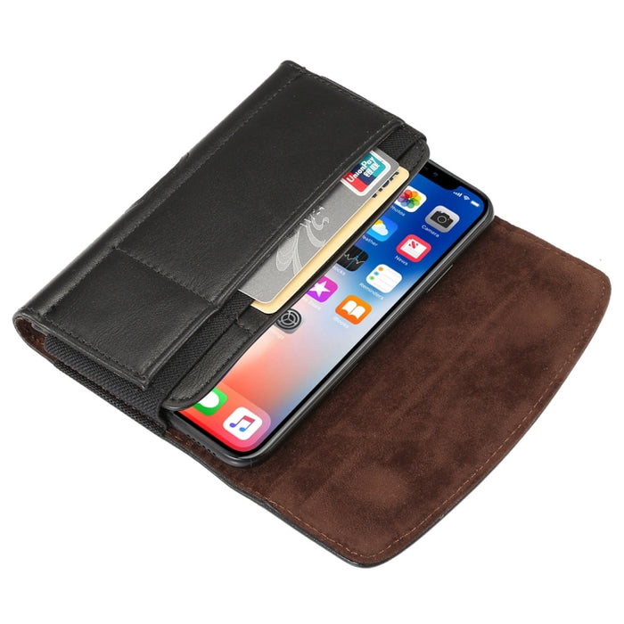 Cordero banda elástica hombres 5,2 pulgadas teléfono móvil Universal colgante cintura Funda de cuero con ranura para tarjeta,