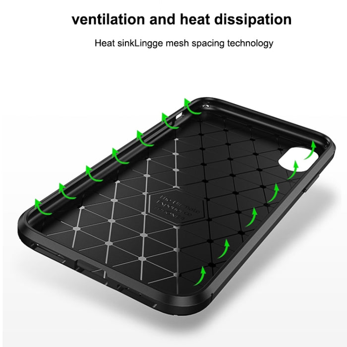 Para iPhone X / XS Funda de TPU a prueba de golpes con textura de fibra de carbono con forma de escarabajo