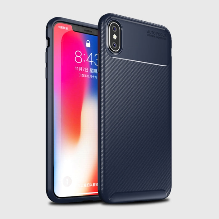 Para iPhone X / XS Funda de TPU a prueba de golpes con textura de fibra de carbono con forma de escarabajo