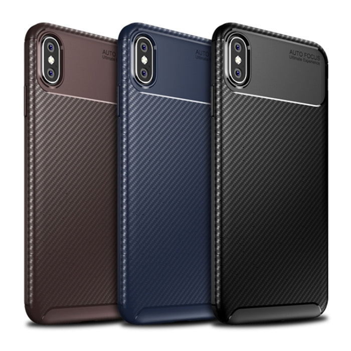 Para iPhone X / XS Funda de TPU a prueba de golpes con textura de fibra de carbono con forma de escarabajo