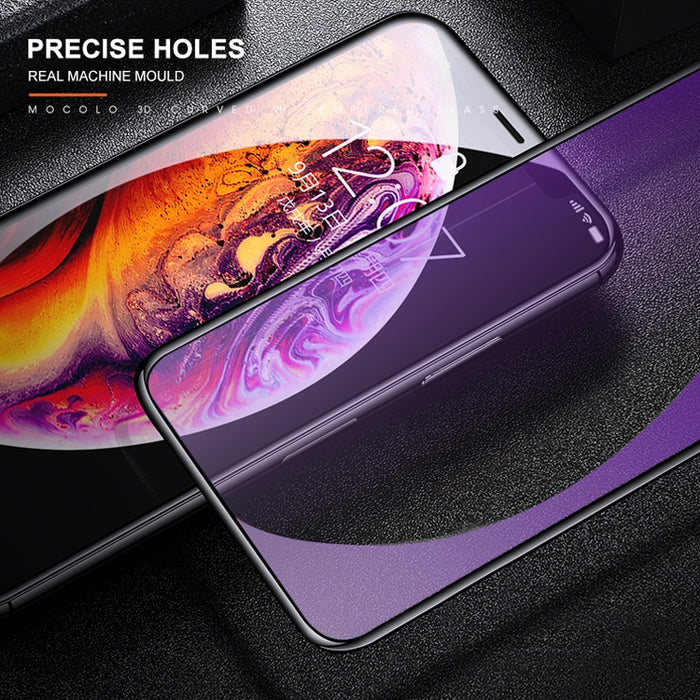 Para iPhone 11 Pro / XS / X mocolo 0,33 mm 9H 3D Película de vidrio templado anti-rayos azules con borde redondo