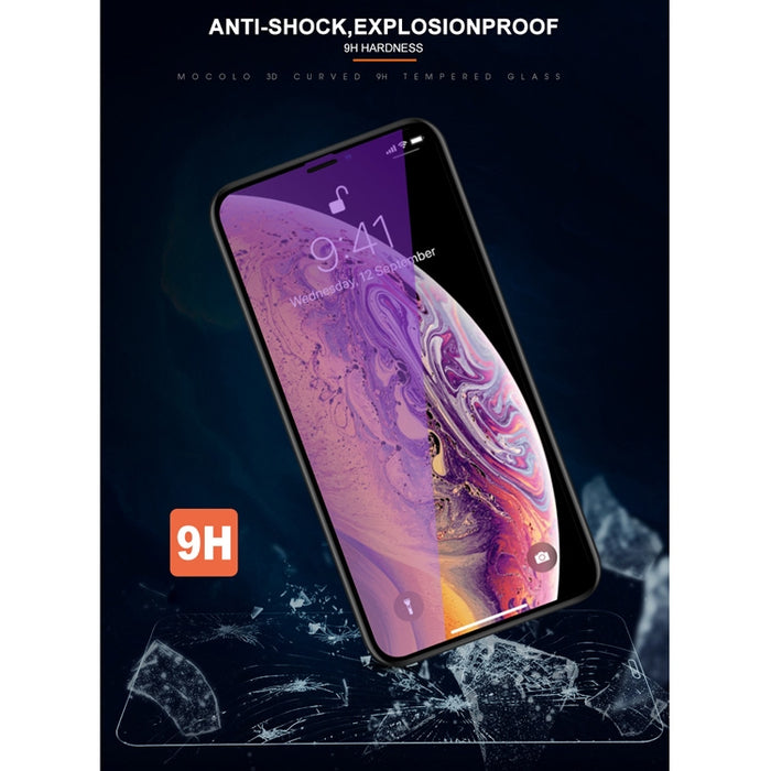 Para iPhone 11 Pro / XS / X mocolo 0,33 mm 9H 3D Película de vidrio templado anti-rayos azules con borde redondo