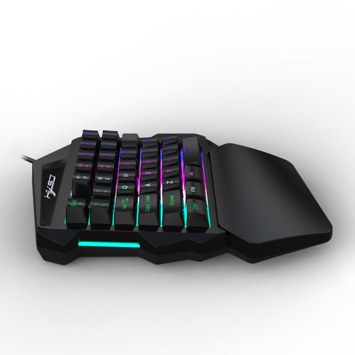 HXSJ V100 Teclado para juegos con cable, retroiluminación de siete colores, mecánico, universal, con una sola mano, 35 teclas, eje azul, longitud: 1,6 m