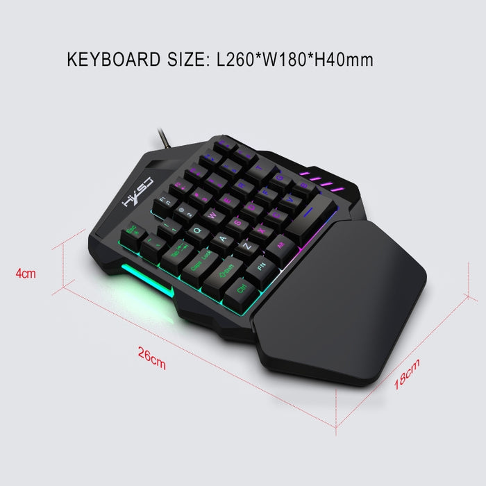 HXSJ V100 Teclado para juegos con cable, retroiluminación de siete colores, mecánico, universal, con una sola mano, 35 teclas, eje azul, longitud: 1,6 m